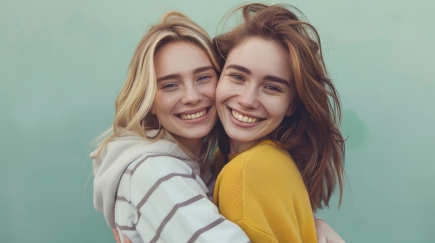 Joyful Twin Sisters Embracing