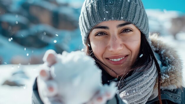 Photo joyful winter friends enjoying a snowball fight festive holiday fun in the snow happy group