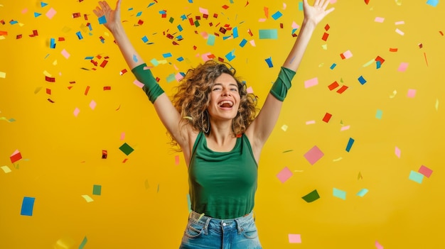 Joyful Woman Blowing Confetti