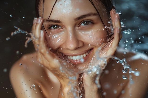 Joyful woman enjoying splashing water