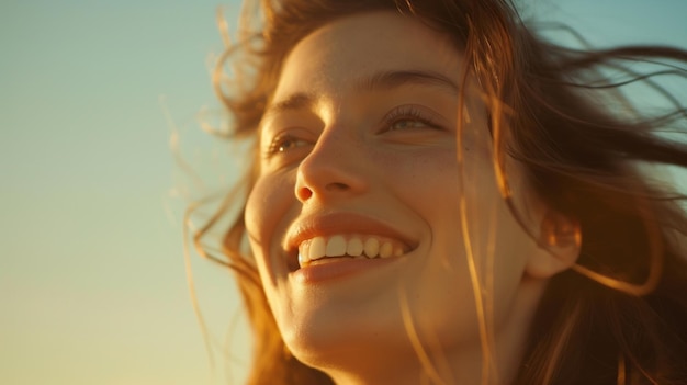 Joyful woman smiling brightly Relaxed and happy expression