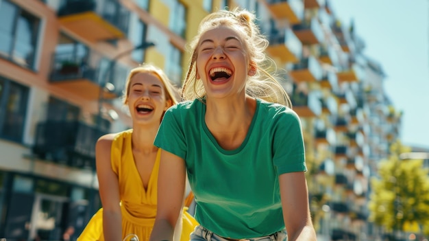 Photo the joyful women cycling