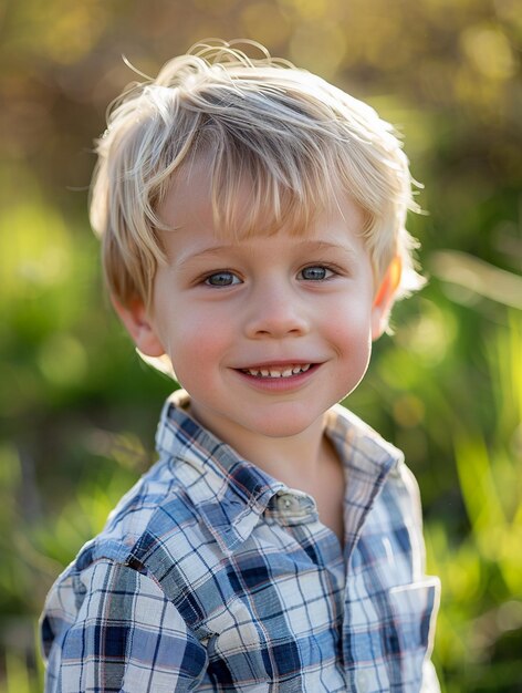 Joyful Young Boy Smiling in Nature Outdoor Childhood Happiness