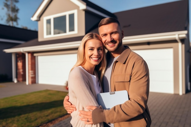 Joyful Young Couple by Their New Home Generative AI