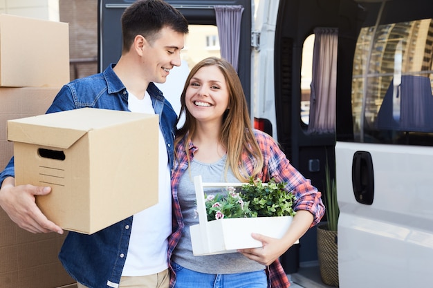 Joyful Young Couple Moving House