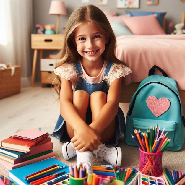 Joyful Young Studying Girl