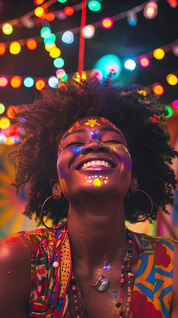 Joyful Young Woman at Colorful Festival