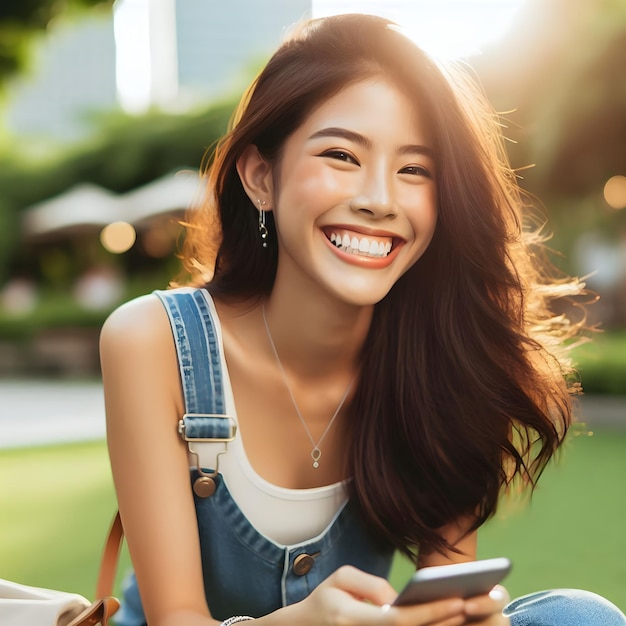 Joyful young woman enjoying leisure time outdoors