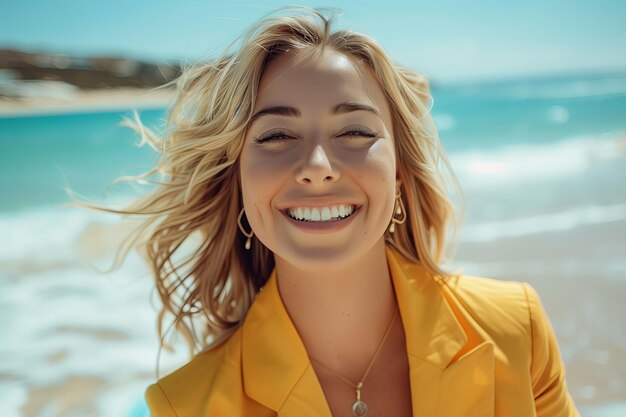 Joyful young women with stylish hair and hat portrait in sunny summer happy beach vacation casual