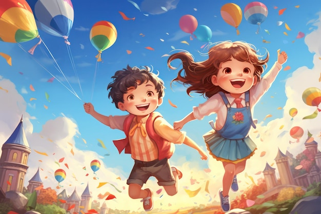 Joyful Youth Illustration of Radiant Playful Children