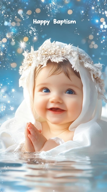 Photo joyous greeting happy baptism banner sacred event with heartfelt wishes blessings essence of spiritual renewal and faith marking significant milestone with warmth and love