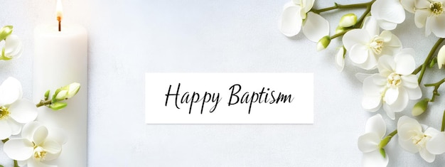 Photo joyous greeting happy baptism banner sacred event with heartfelt wishes blessings essence of spiritual renewal and faith marking significant milestone with warmth and love