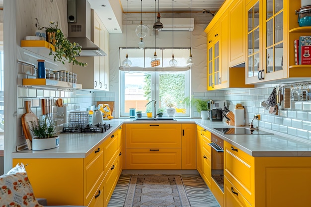 Joyous Yellow Kitchen with Bohemian Decor Inviting Cozy Mornings and Delicious Meals