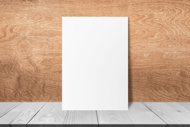 JPG Blank Paper A4 Size on Wood Podium with Wood Background