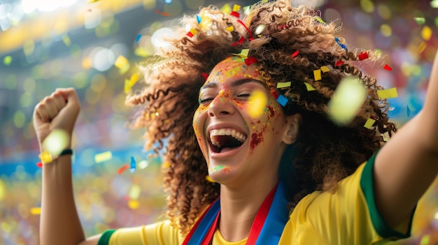 Jubilant fan celebrating victory at stadium