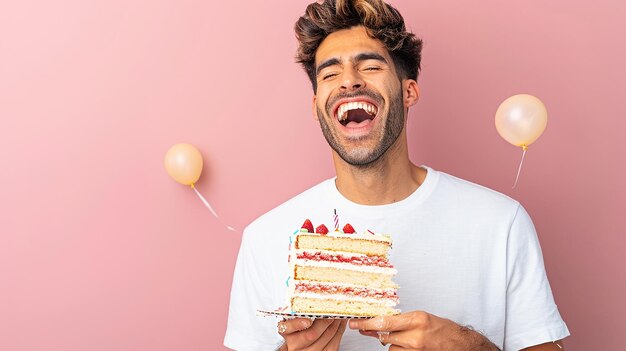 Photo jubilant hispanic man enjoying birthday