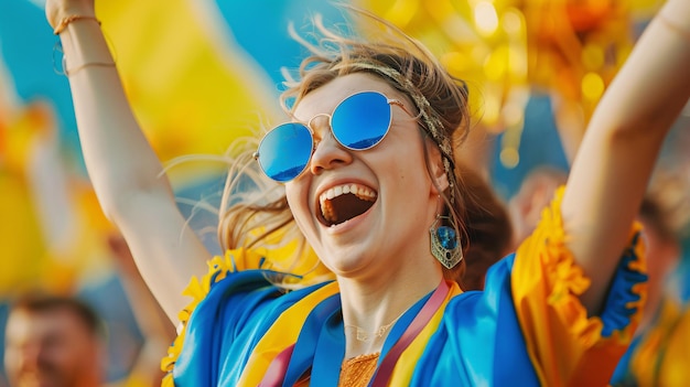 Jubilant woman celebrating at festive event