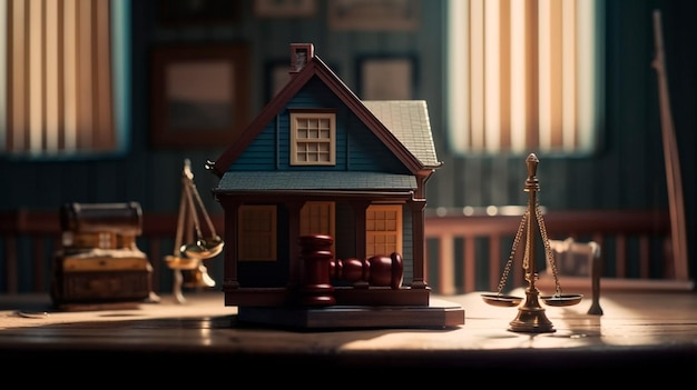 Judge auction and real estate conceptGavel justice hammer and house model Real estate law Taxes and profits to invest in real estate and home buying Generative AI