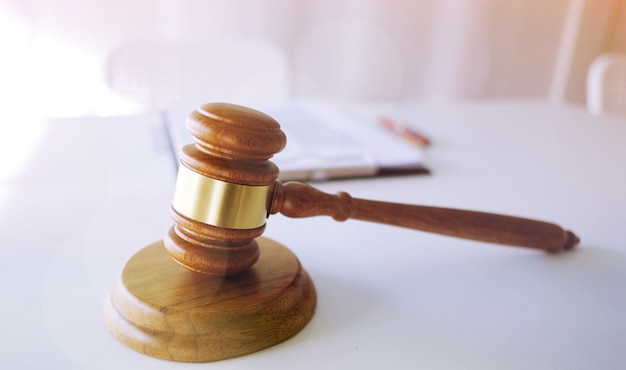 Judge gavel hammer on Lawyer desk