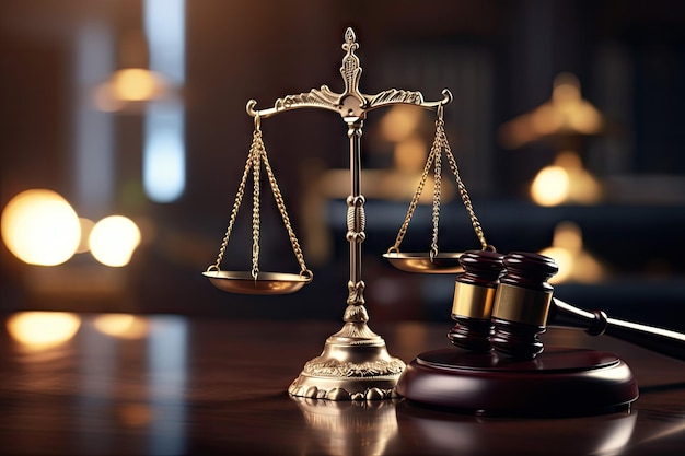 Judge gavel and Scales of Justice in the Court Hall