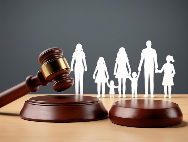 A Judge'S Gavel And Family Silhouettes On A Table