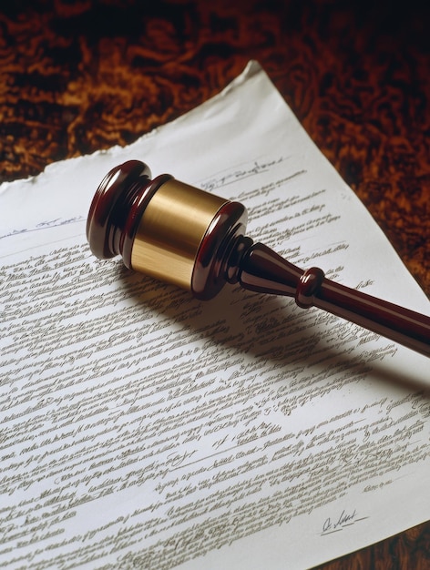 Photo judges gavel resting on a legal document