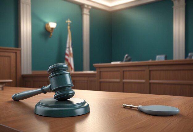 Photo a judges gavel sits on a table in front of a judges desk