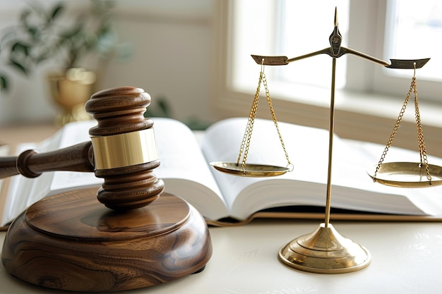 Judges Gavel with Law Book and Scales of Justice