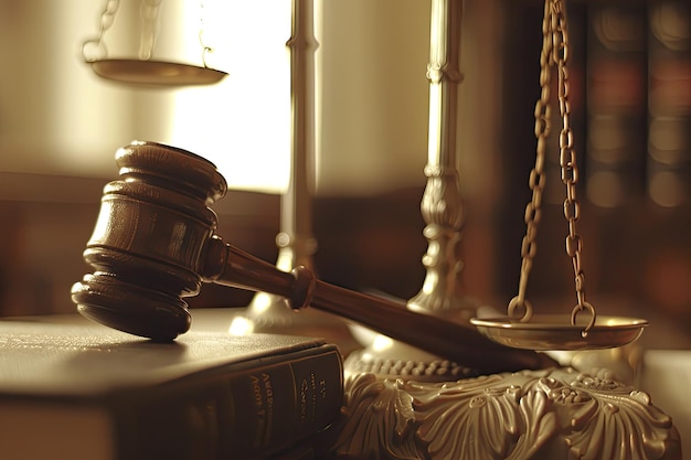 Judges Gavel with Law Book and Scales of Justice