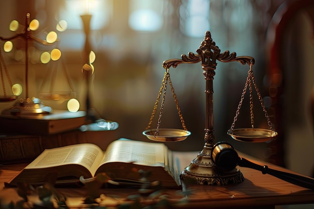 Judges Gavel with Law Book and Scales of Justice