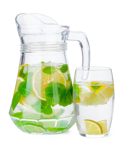 Jug of homemade lemonade isolated