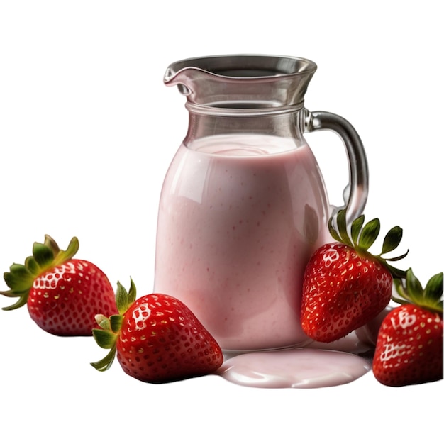 Jug of strawberry yogurt isolated