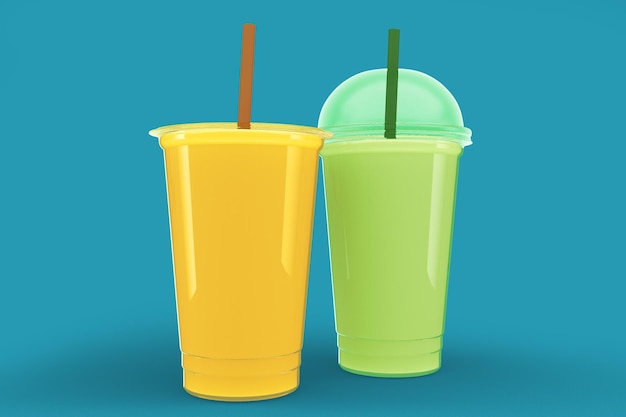 Juice Cups Front Side Isolated In Blue Background