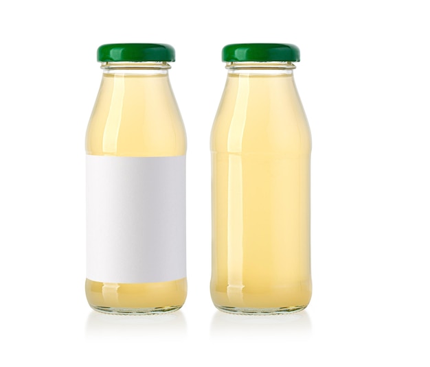 Juice in an insulated glass bottle with an empty label and without with clipping path