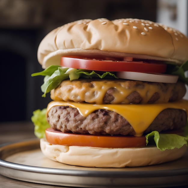 Juice meat burger with cheese and tomato