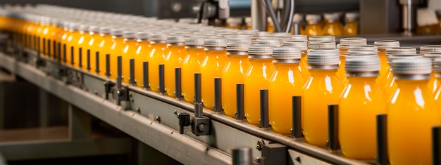 Juice orange in a food factory Generative Ai