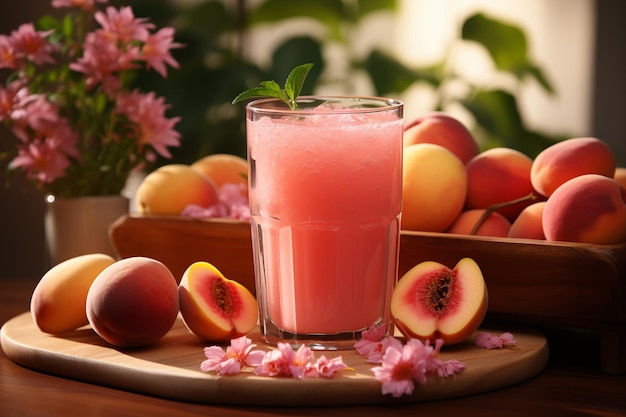 Juice smoothie with peach fruit