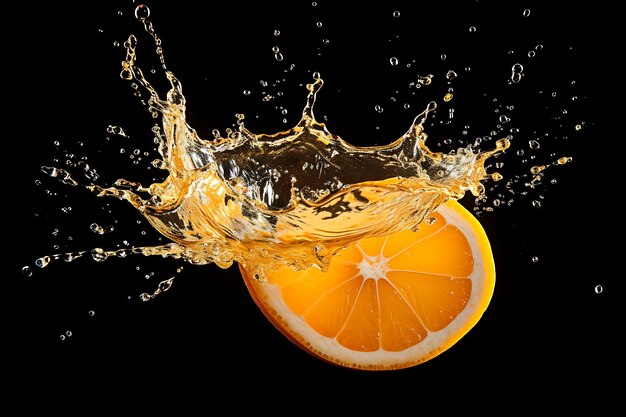 Juice splash explosion with orange slice realistic 3d citrus fruit liquid splashing