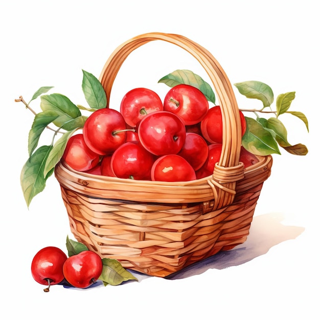 Juicy Acerola In A Picnic Basket Watercolor Artwork