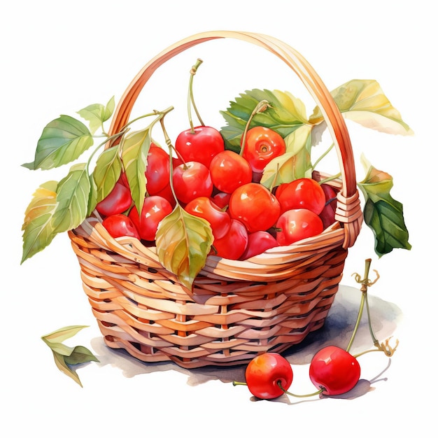 Juicy Acerola In A Picnic Basket Watercolor Artwork