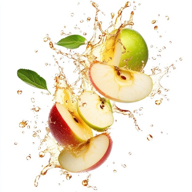 Photo juicy apple slices in a splash perfect for nutritious snack and drink recipes