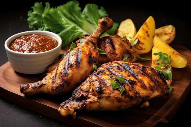 Juicy Barbeque Chicken Smoky with Potato Slices which is very delicious