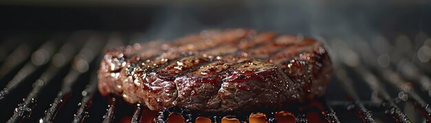 Photo juicy bbq ribeye steak on the grill perfectly grilled with smoky flavor and tender meat outdoor