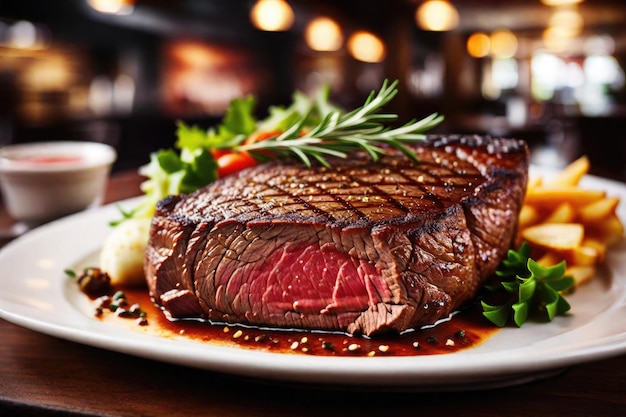 A juicy beautiful piece of meat closeup on a plate