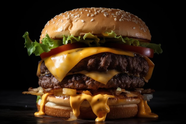 Juicy Beef Burger on rustic Wooden Table