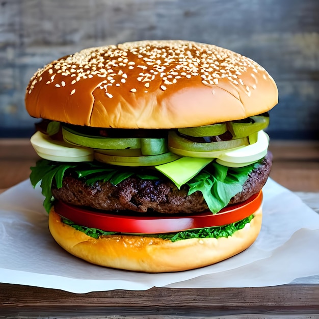 Juicy Beef Burger on a Sesame Bun Burger photographyDelicious Gourmet Burger