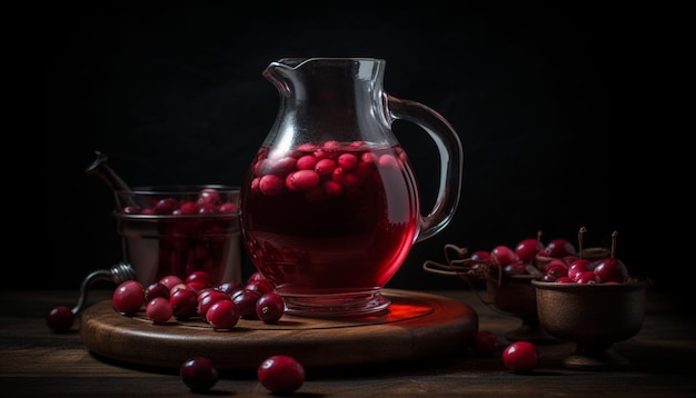 Juicy berry refreshment on rustic wooden table generated by artificial intelligence