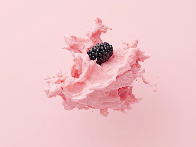 Photo juicy blackberries splashing into red berry sorbet dynamic frozen dessert explosion colorful summe