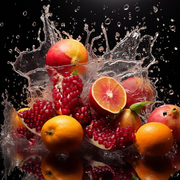 Juicy Bliss Ripe Fruits with Splashes of Juice Generative Art