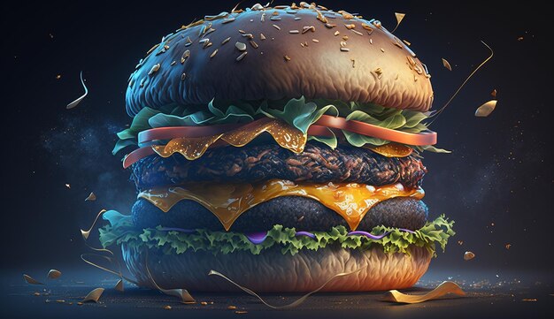 juicy burger on a dark background Generative AI